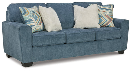 Angle view of sofa and loveseat set