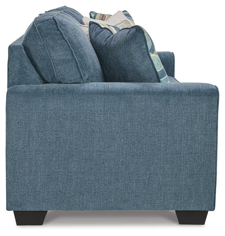 Cashton Blue Chenille Queen Sofa Sleeper back view