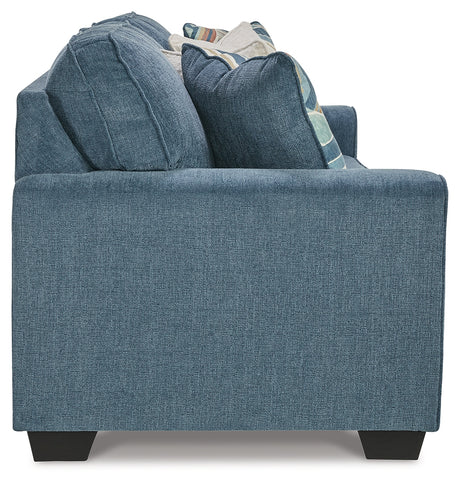 Close-up of armrest and upholstery on Cashton Blue Chair