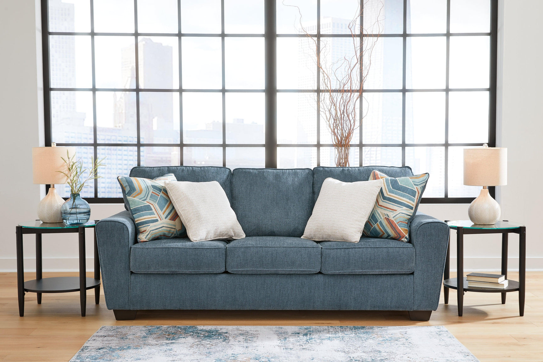 Cashton Blue Chenille Queen Sofa Sleeper - Ella Furniture