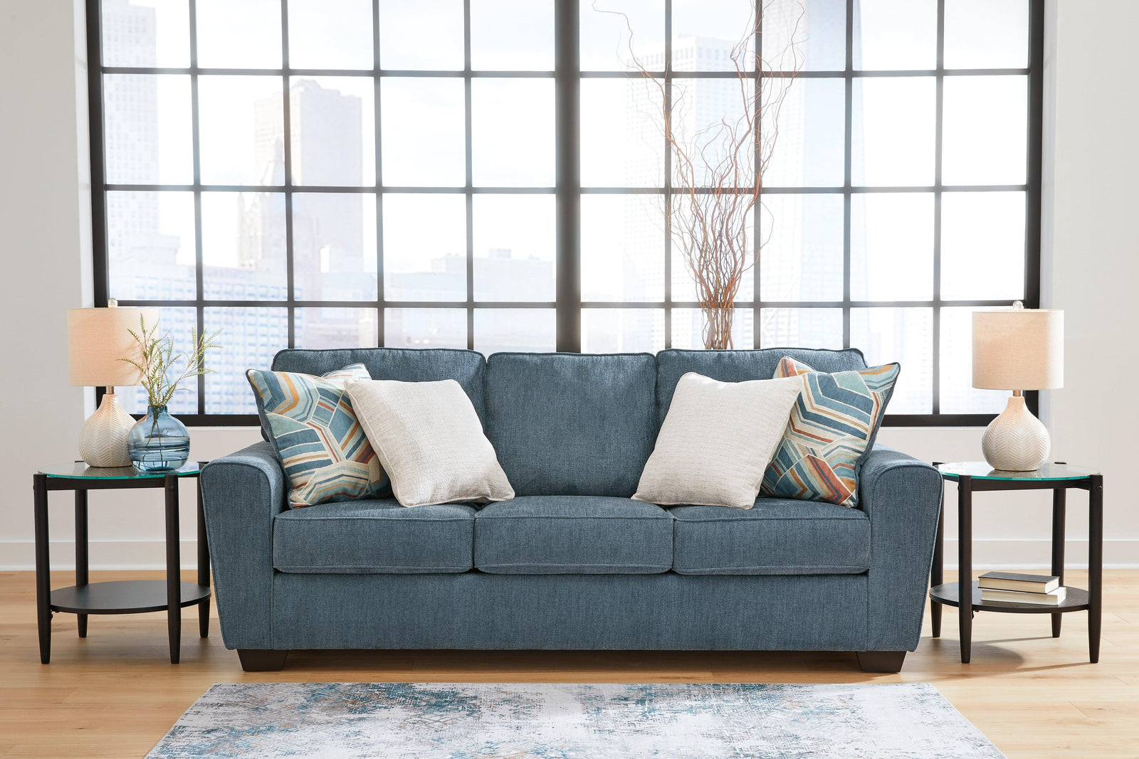 Cashton Blue Chenille Sofa - Ella Furniture