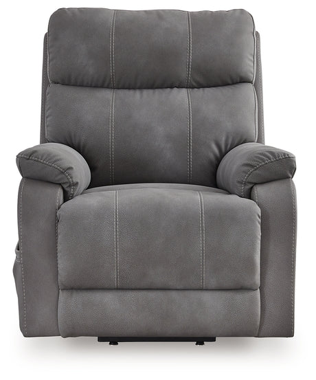 Next-Gen Durapella Slate Microfiber Power Lift Recliner reclining position