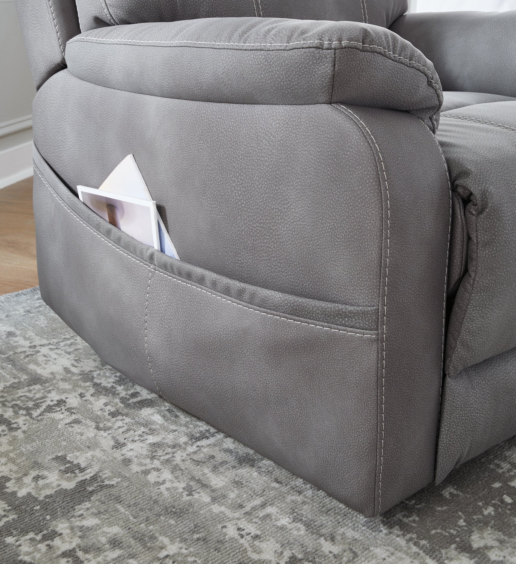 Next-Gen Durapella Slate Microfiber Power Lift Recliner pocket detail