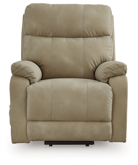 Next-Gen Durapella Sand Microfiber Power Lift Recliner reclined position