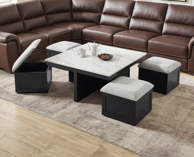 Marta Coffee Table with 4 Storage Ottomans from Decor Furniture