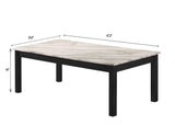 Side view of Thurner white marble 3-piece coffee table set