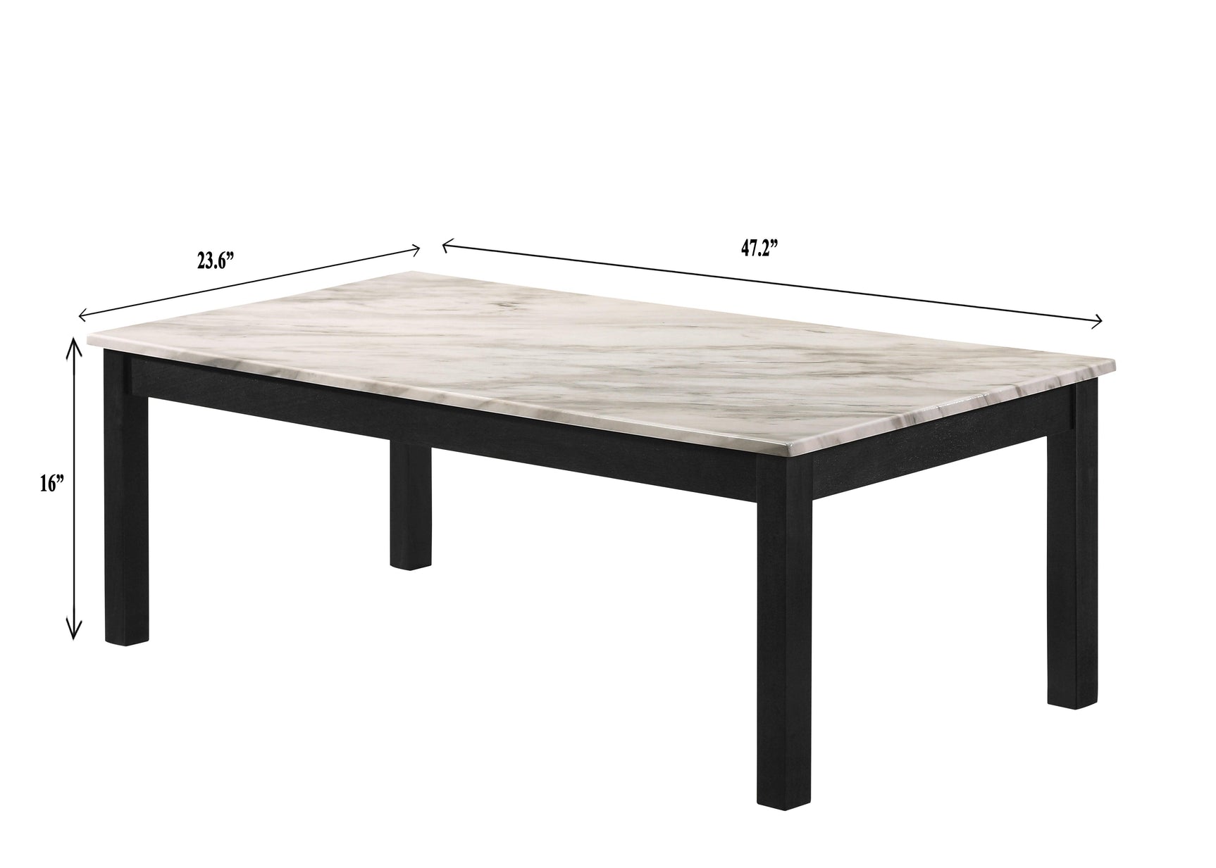 Side view of Thurner white marble 3-piece coffee table set