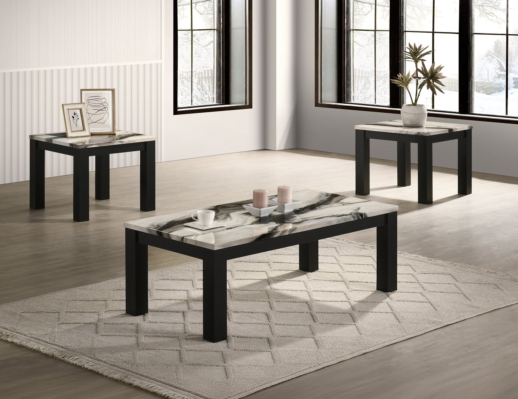 Ivy 3-Piece Faux Marble Brown Coffee Table Set from Decor Furniture