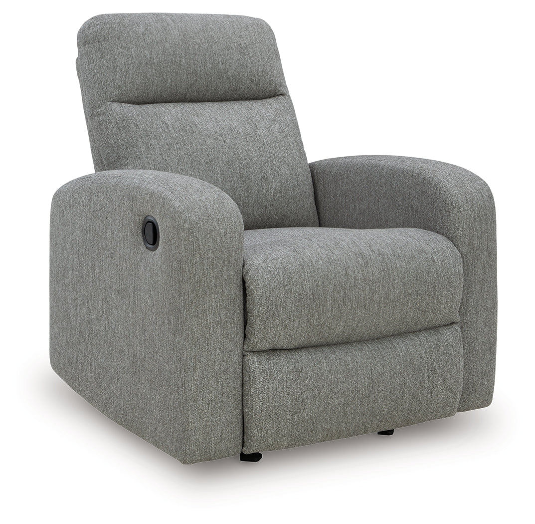 side view of Gauntlet Sterling Chenille Recliner chair