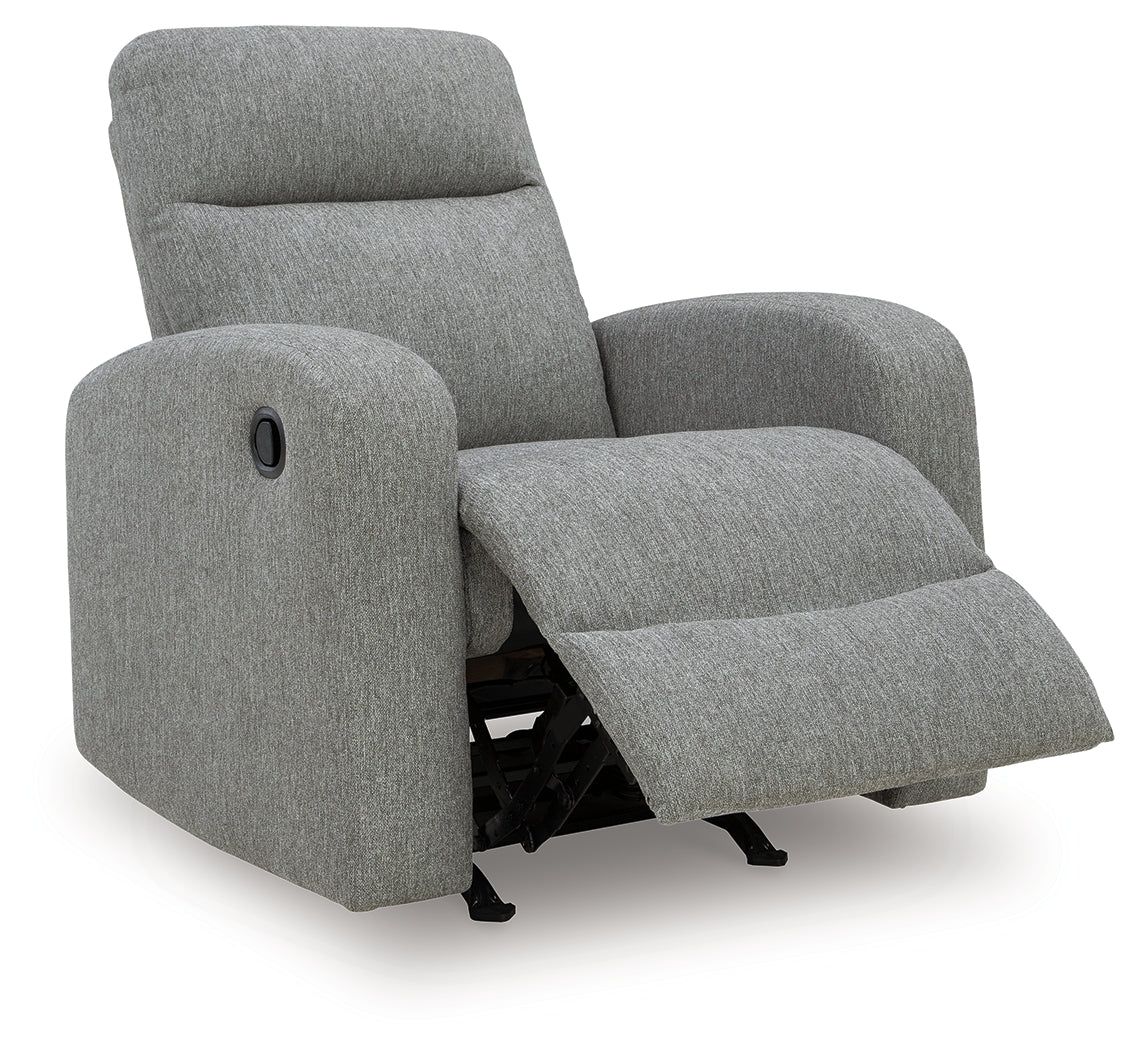reclining position of Gauntlet Sterling Chenille Recliner chair