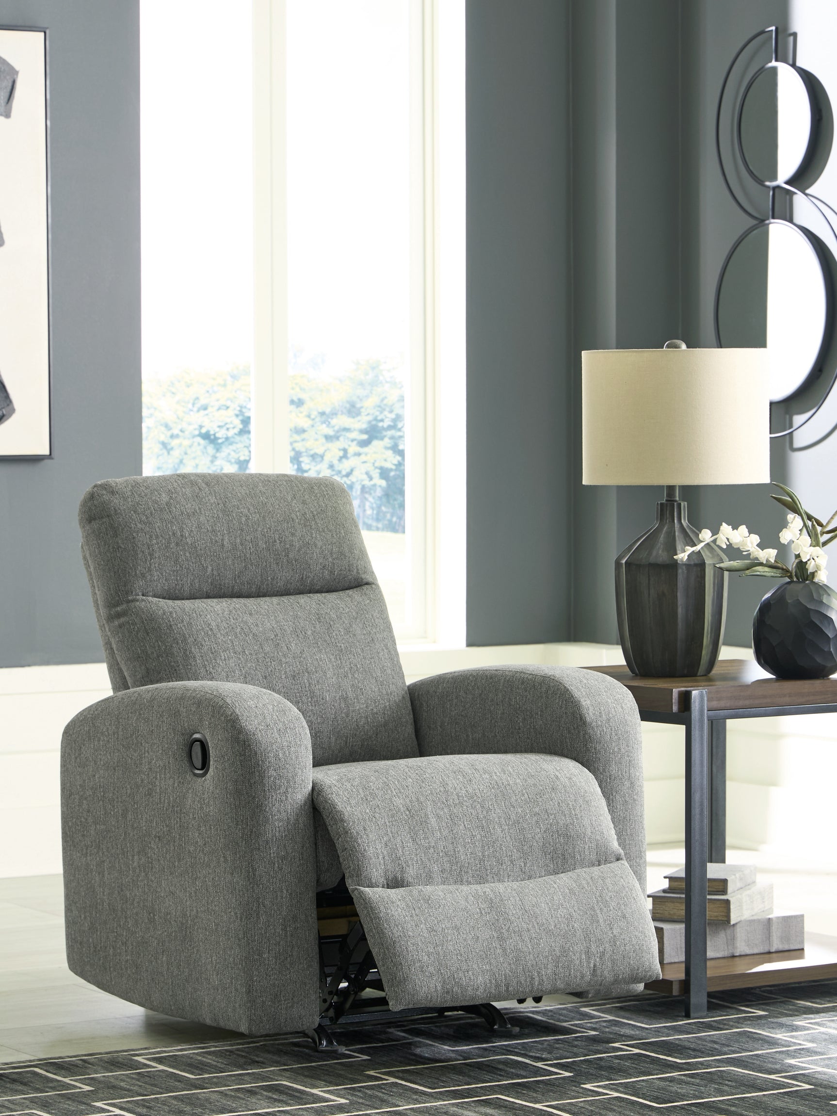open reclined Gauntlet Sterling Chenille Recliner chair
