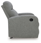 side angled view of Gauntlet Sterling Chenille Recliner chair