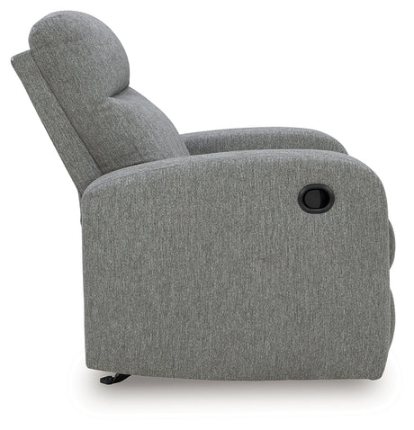 side angled view of Gauntlet Sterling Chenille Recliner chair