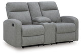 Side angle of Gauntlet Sterling chenille reclining loveseat