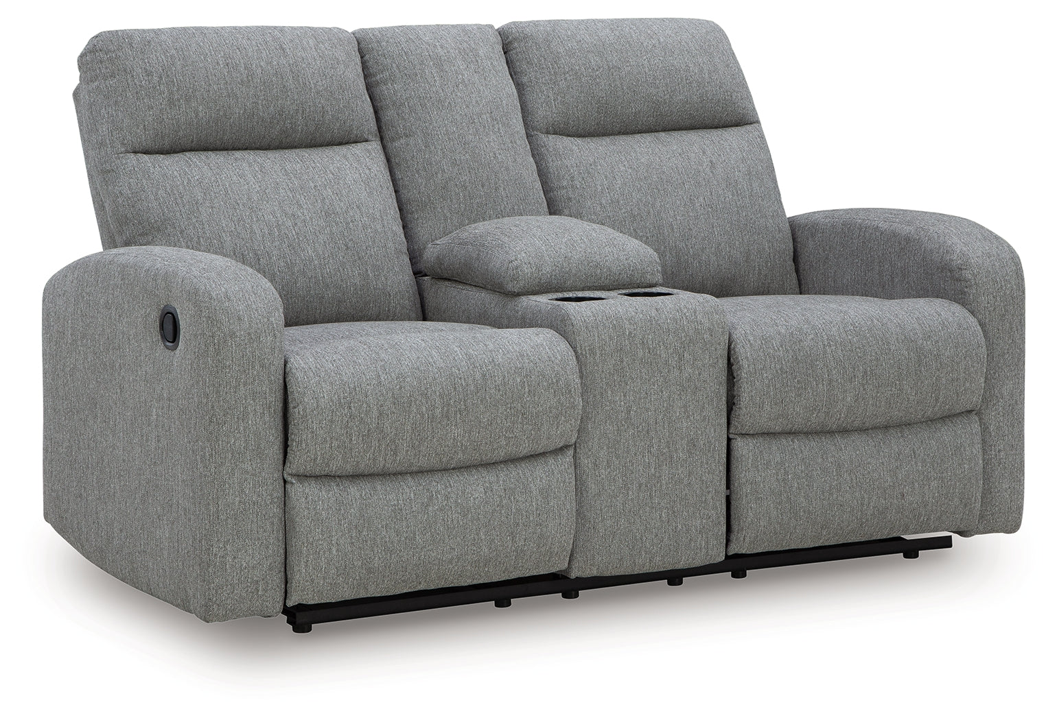Side angle of Gauntlet Sterling chenille reclining loveseat
