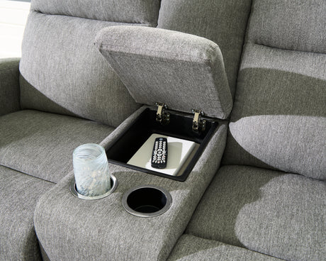 Close-up of center console with cup holders