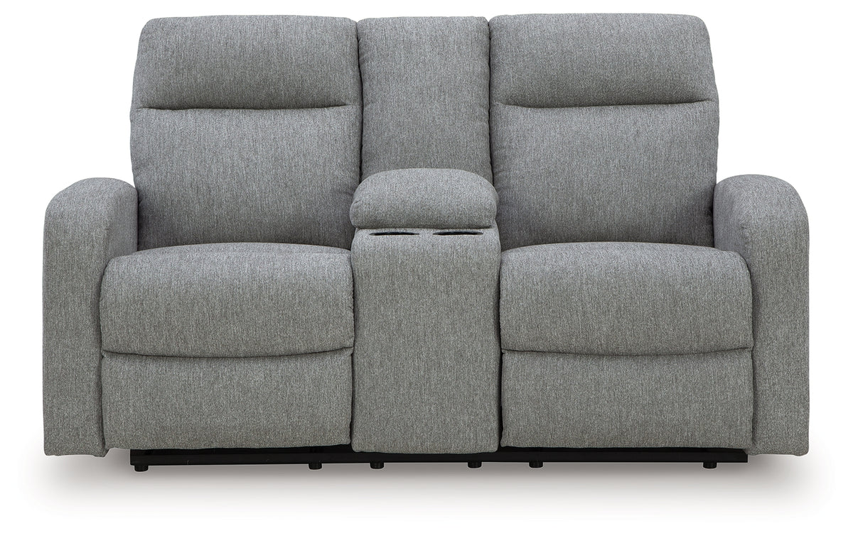 Front view of loveseat showing reclining seats