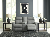 Loveseat fully reclined showing footrest