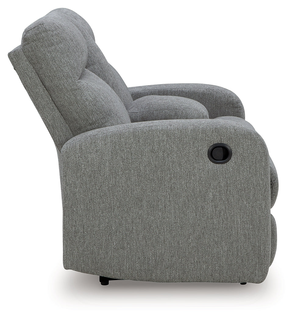 Side profile of loveseat reclined