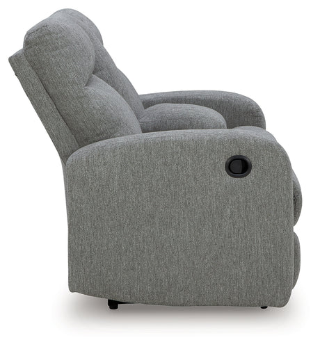 Side profile of loveseat reclined