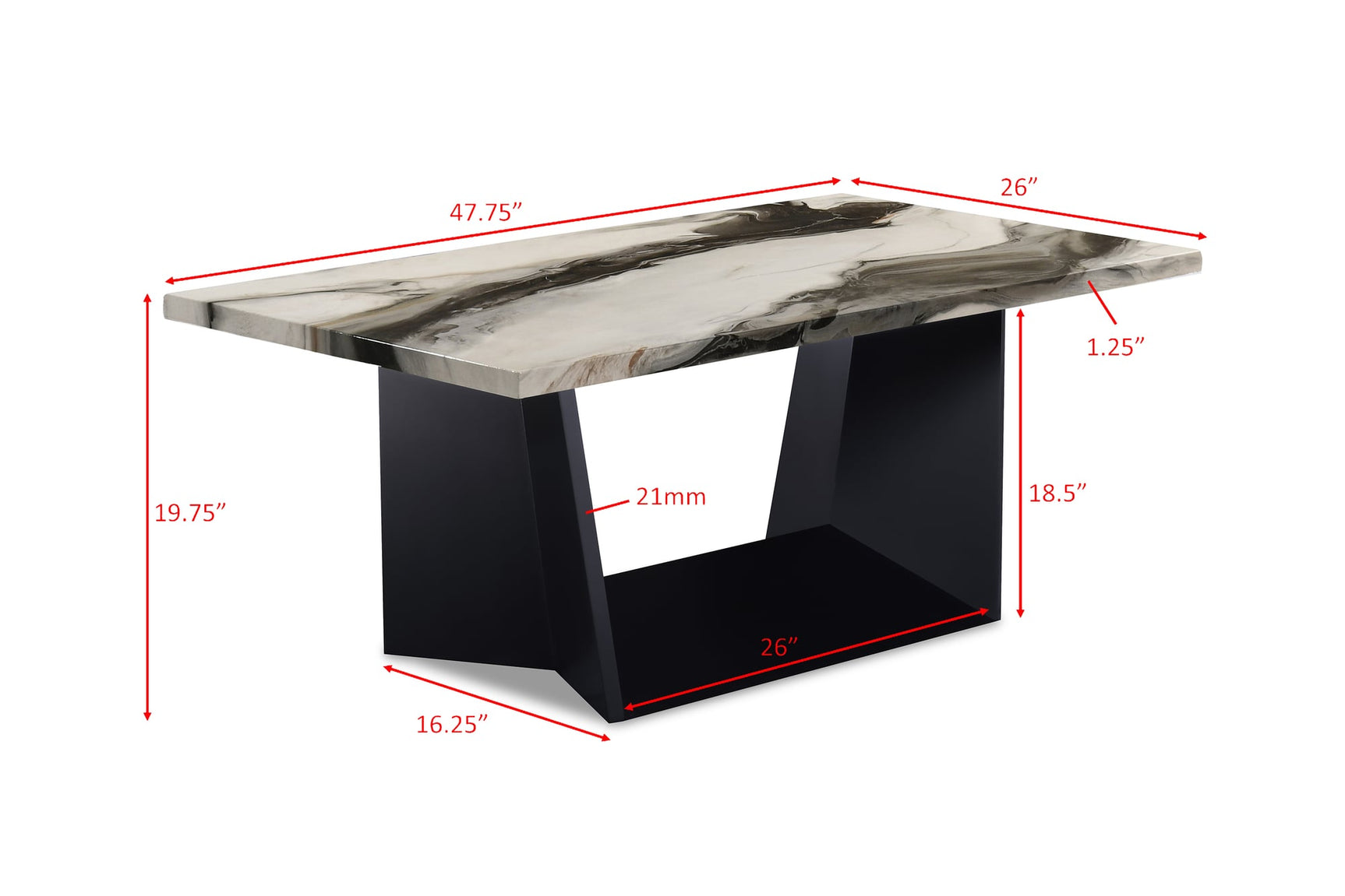 Adea 3-Piece Brown Faux Marble Coffee Table Set view 5