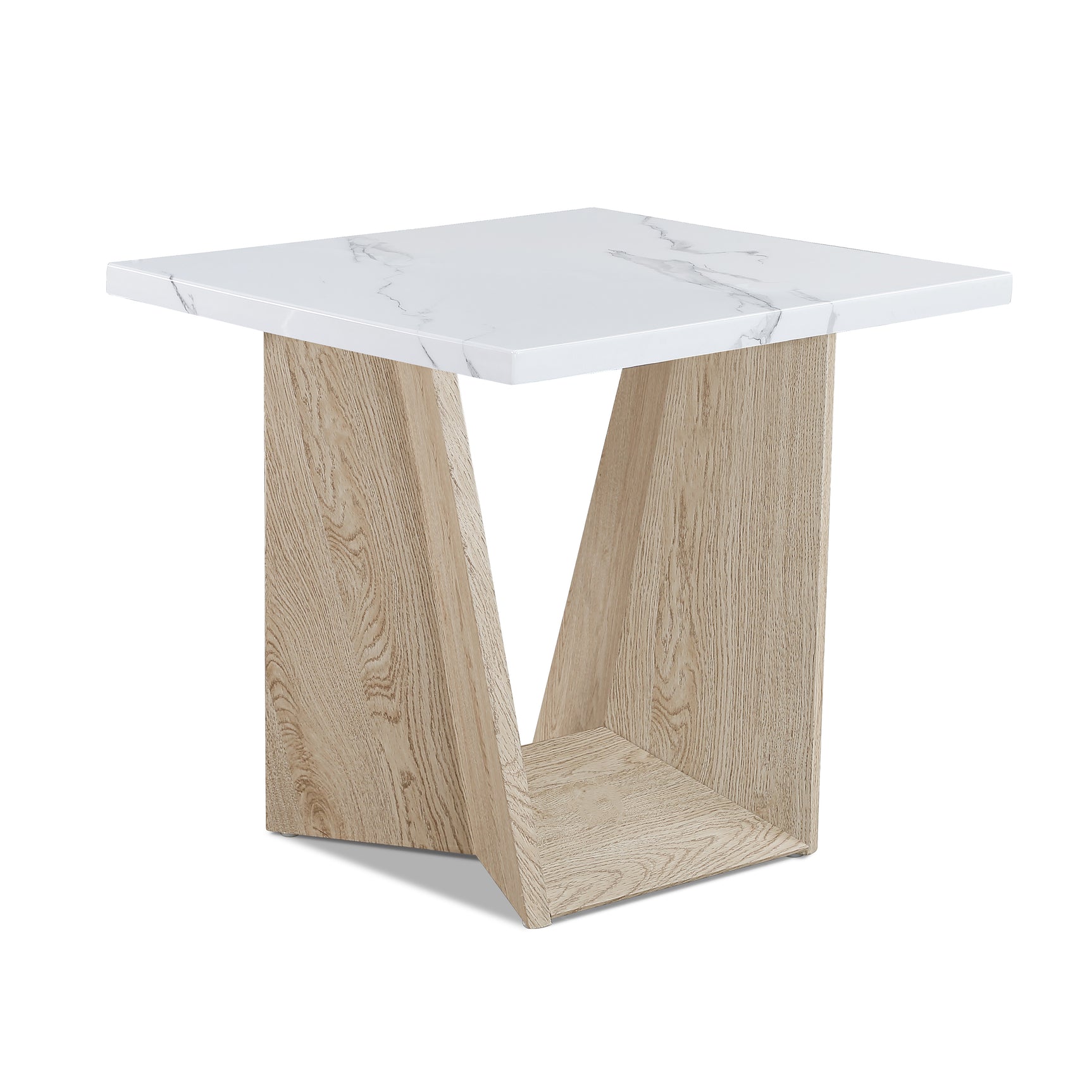 Side angle of white oak coffee table base