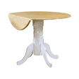 Allison Drop Leaf Round Dining Table natural brown and white, front angle showing drop leaf