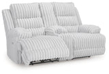 Rhines Falls Alloy Velvet Power Reclining Loveseat with Console