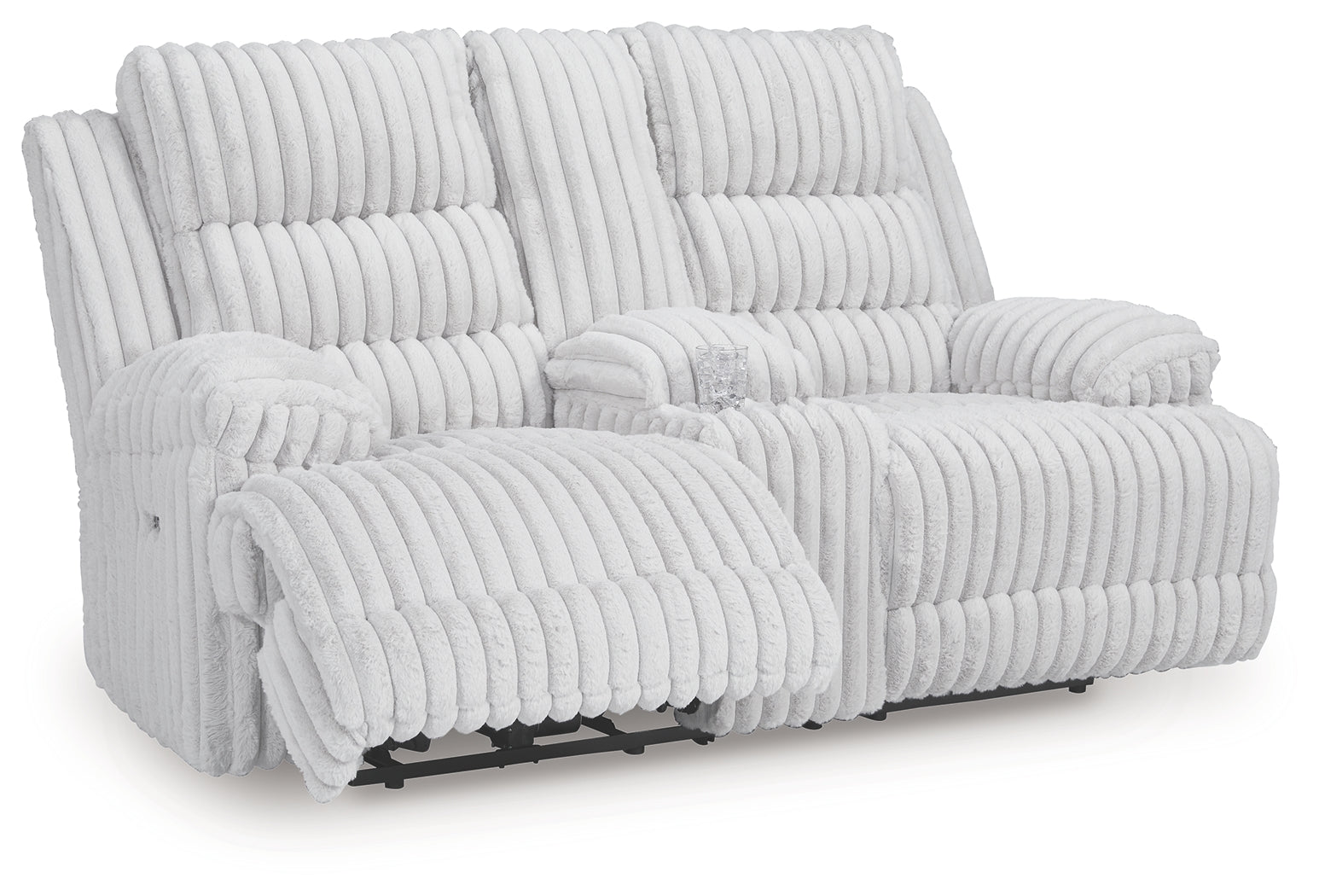 Rhines Falls Alloy Velvet Power Reclining Loveseat with Console