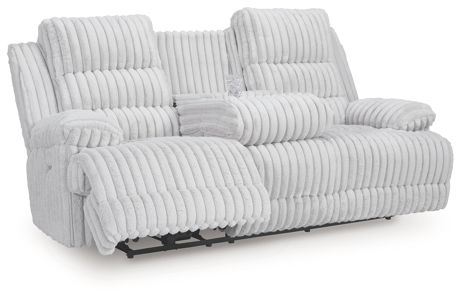 Rhines Falls Alloy Velvet Power Reclining Sofa with Drop Down Table