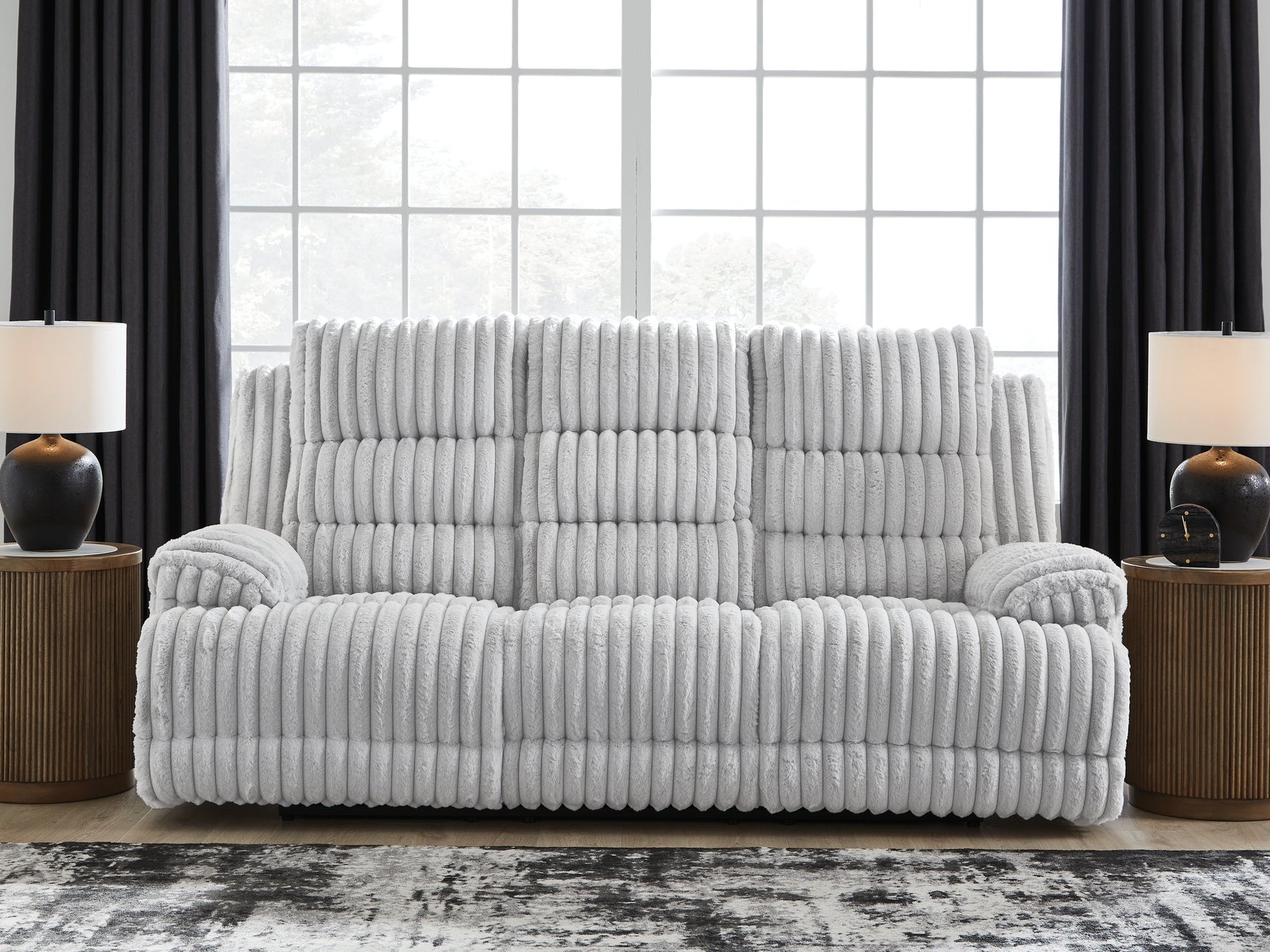 Rhines Falls Alloy Velvet Power Reclining Sofa with Drop Down Table