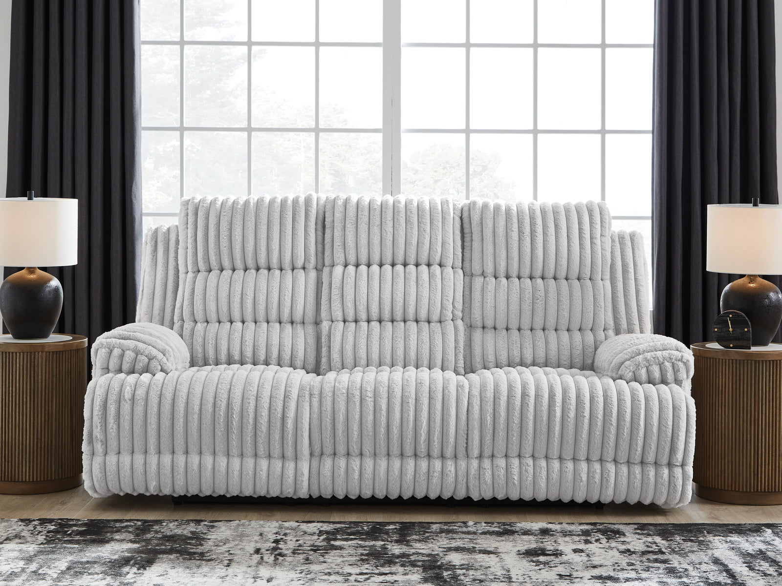 Rhines Falls Alloy Velvet Power Reclining Sofa with Drop Down Table