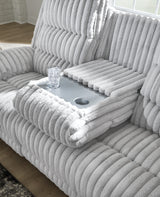 Rhines Falls Alloy Velvet Power Reclining Sofa with Drop Down Table