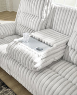Detail of pillowy cushions on Alloy Falls sofa