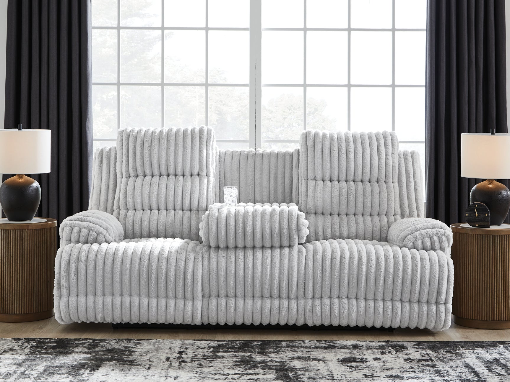 Rhines Falls Alloy Velvet Power Reclining Sofa with Drop Down Table