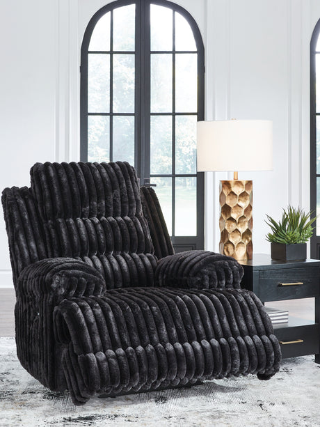Rhine Falls Onyx Power Recliner fully reclined angle