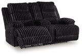 Rhine Falls Onyx Velvet Reclining Loveseat with Console