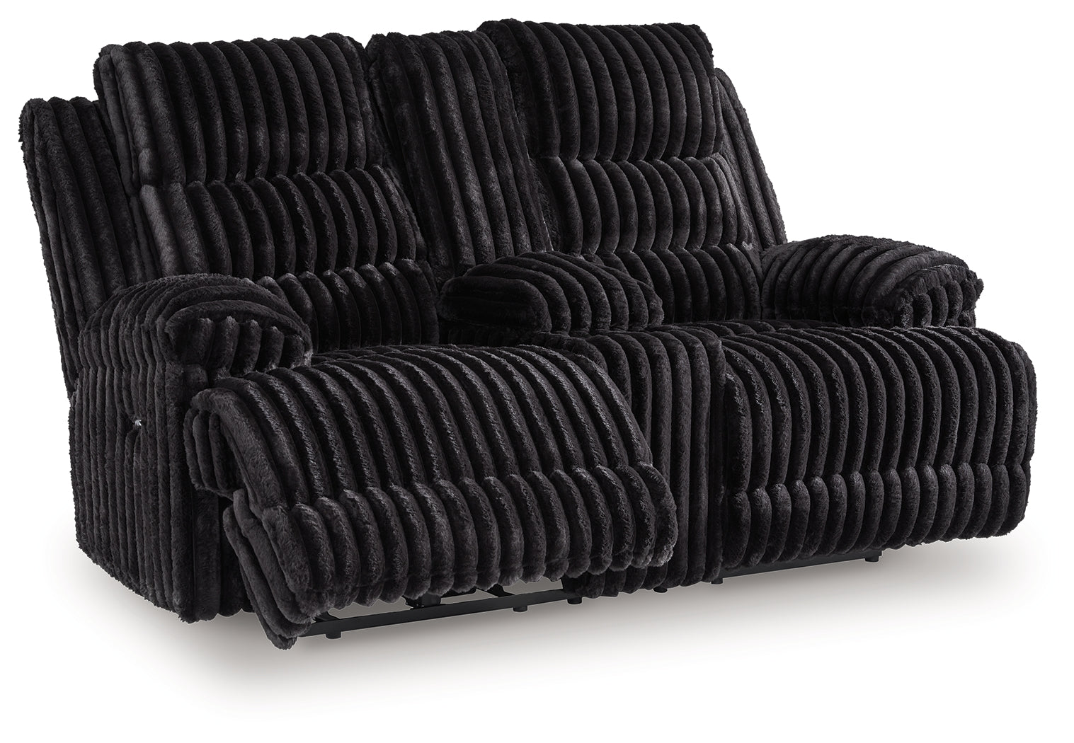 Rhine Falls Onyx Velvet Reclining Loveseat with Console