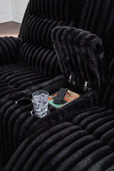 Rhine Falls Onyx Velvet Reclining Loveseat with Console