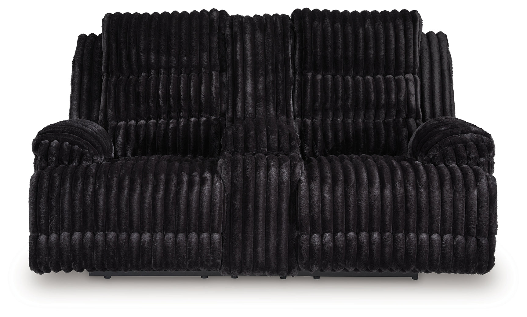 Rhine Falls Onyx Velvet Reclining Loveseat with Console