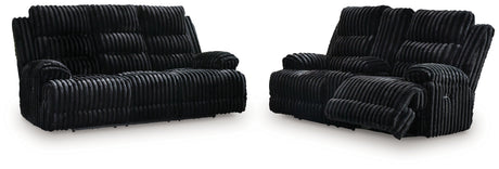 Close-up of one-touch reclining control on Rhine Onyx Falls sofa