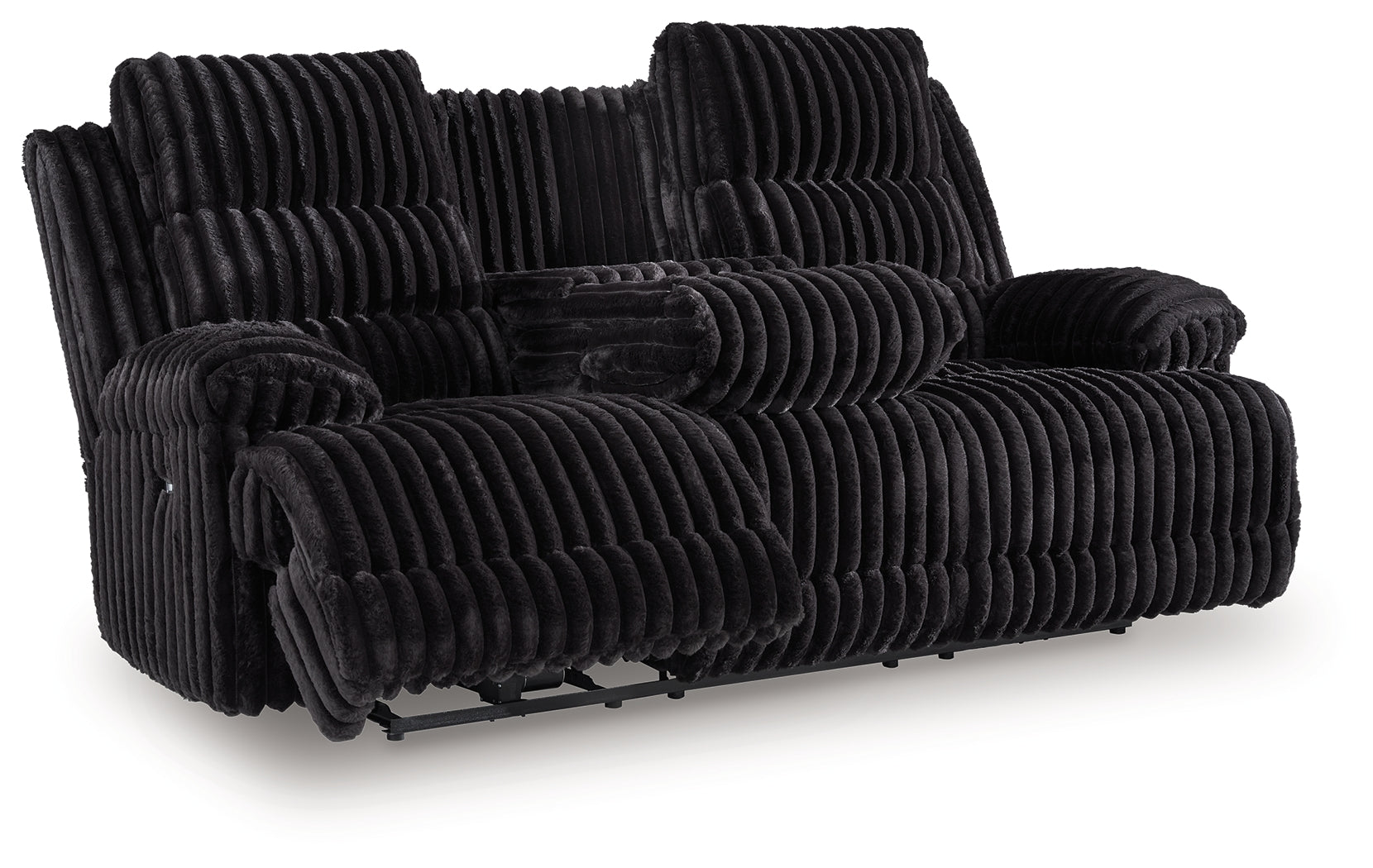 Rhine Falls Onyx Velvet Power Reclining Sofa with Drop Down Table
