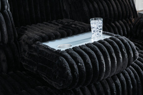 Armrest and power control detail on Rhine Onyx Falls loveseat