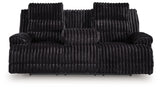 Rhine Falls Onyx Velvet Power Reclining Sofa with Drop Down Table
