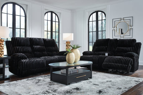 Rhine Onyx Falls sofa seating area with pillowy cushions in corduroy