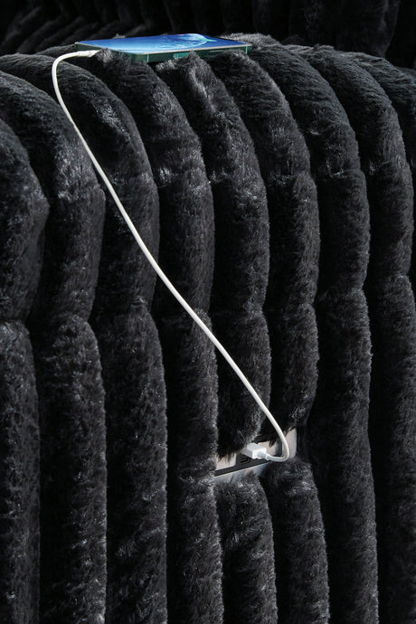 USB charging port detail on Rhine Onyx Falls reclining sofa