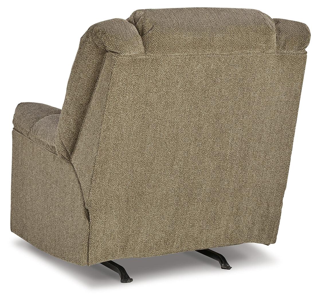 Side view of Kegler Briar Chenille Recliner showing upholstery detail