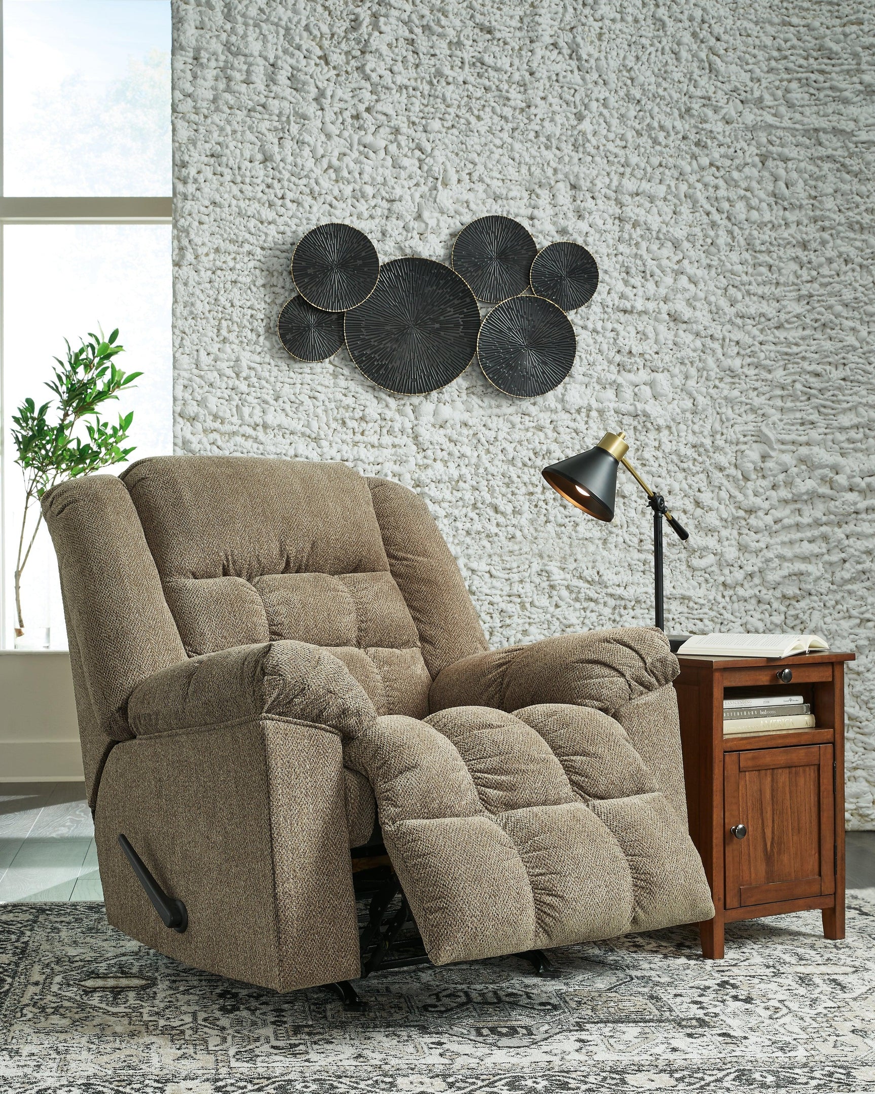 Open, fully reclined position of Kegler Briar Chenille Recliner