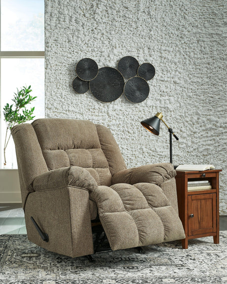 Open, fully reclined position of Kegler Briar Chenille Recliner
