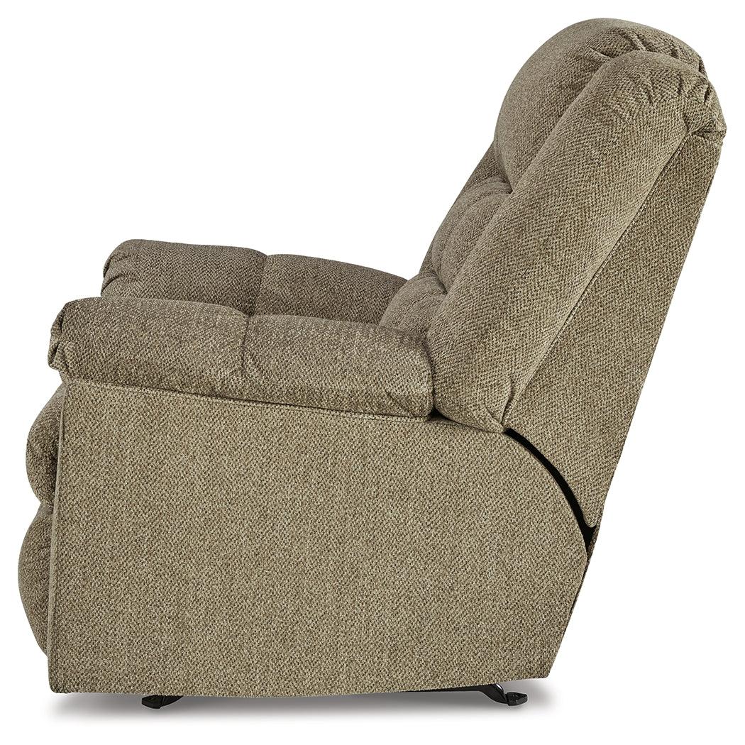 Reclining angle view showing footrest extended